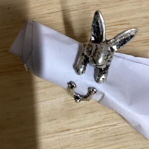 Silver Bunny Ring - Adjustable Rabbit Wrap